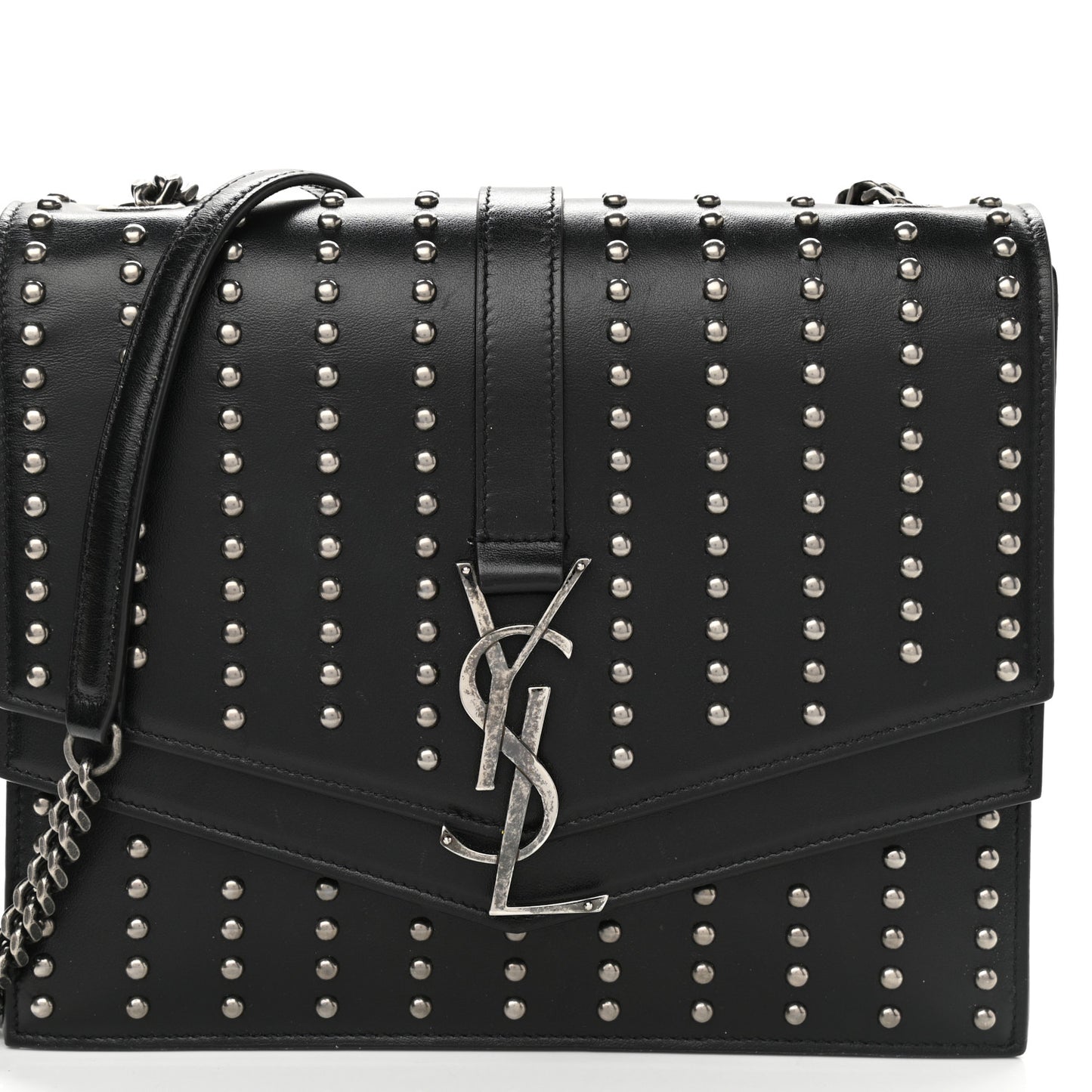 Calfskin Studded Monogram Medium Sulpice Shoulder Bag Black
