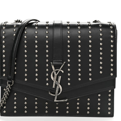 Saint Laurent Calfskin Studded Monogram Medium Sulpice Shoulder Bag Black 8 of 12