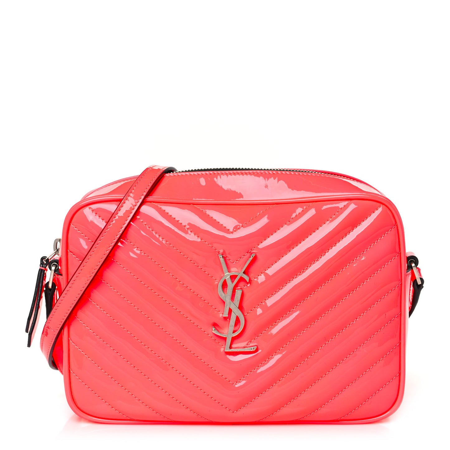 Patent Calfskin Matelasse Monogram Lou Camera Bag Neon Pink