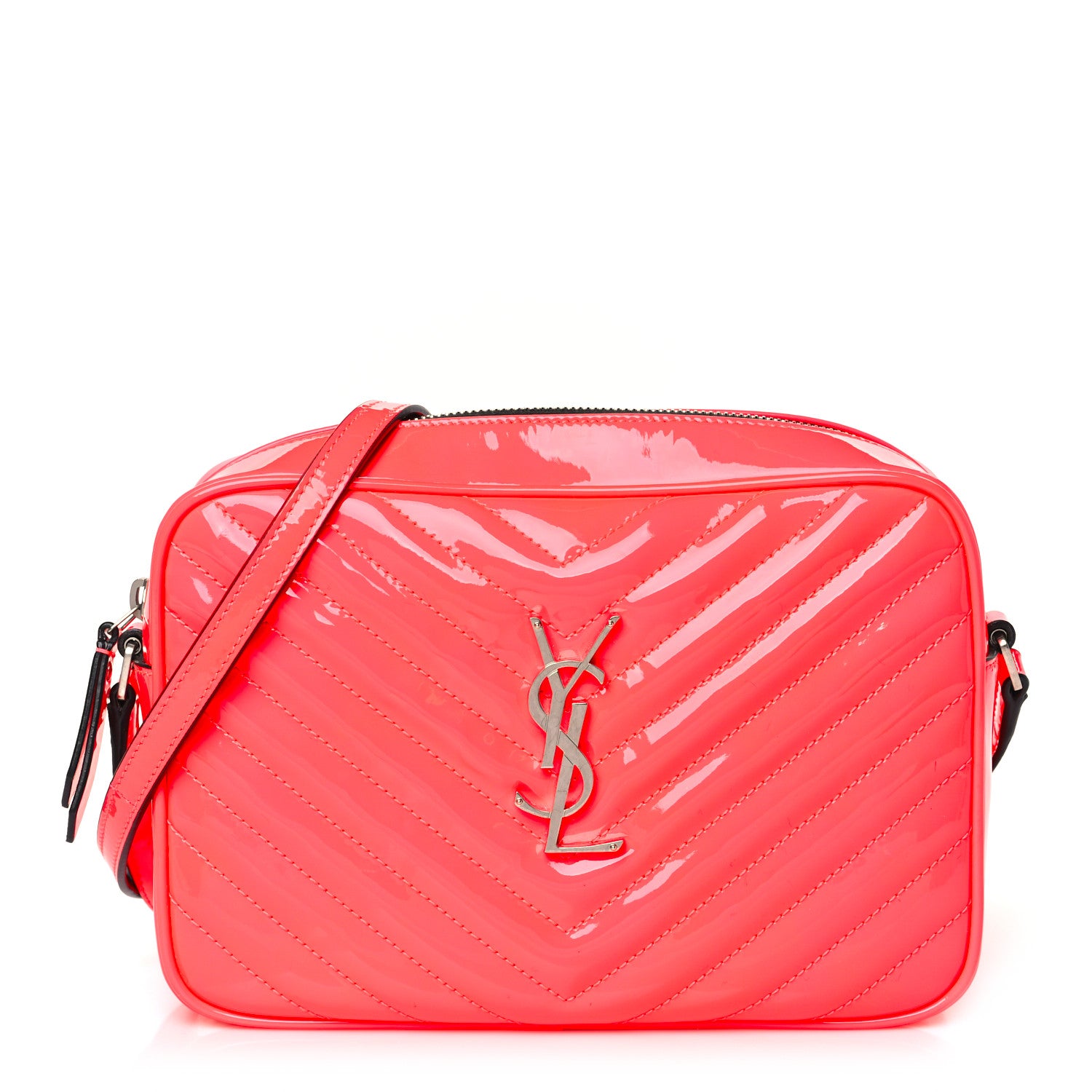 Saint Laurent Patent Calfskin Matelasse Monogram Lou Camera Bag Neon Pink 1 of 9