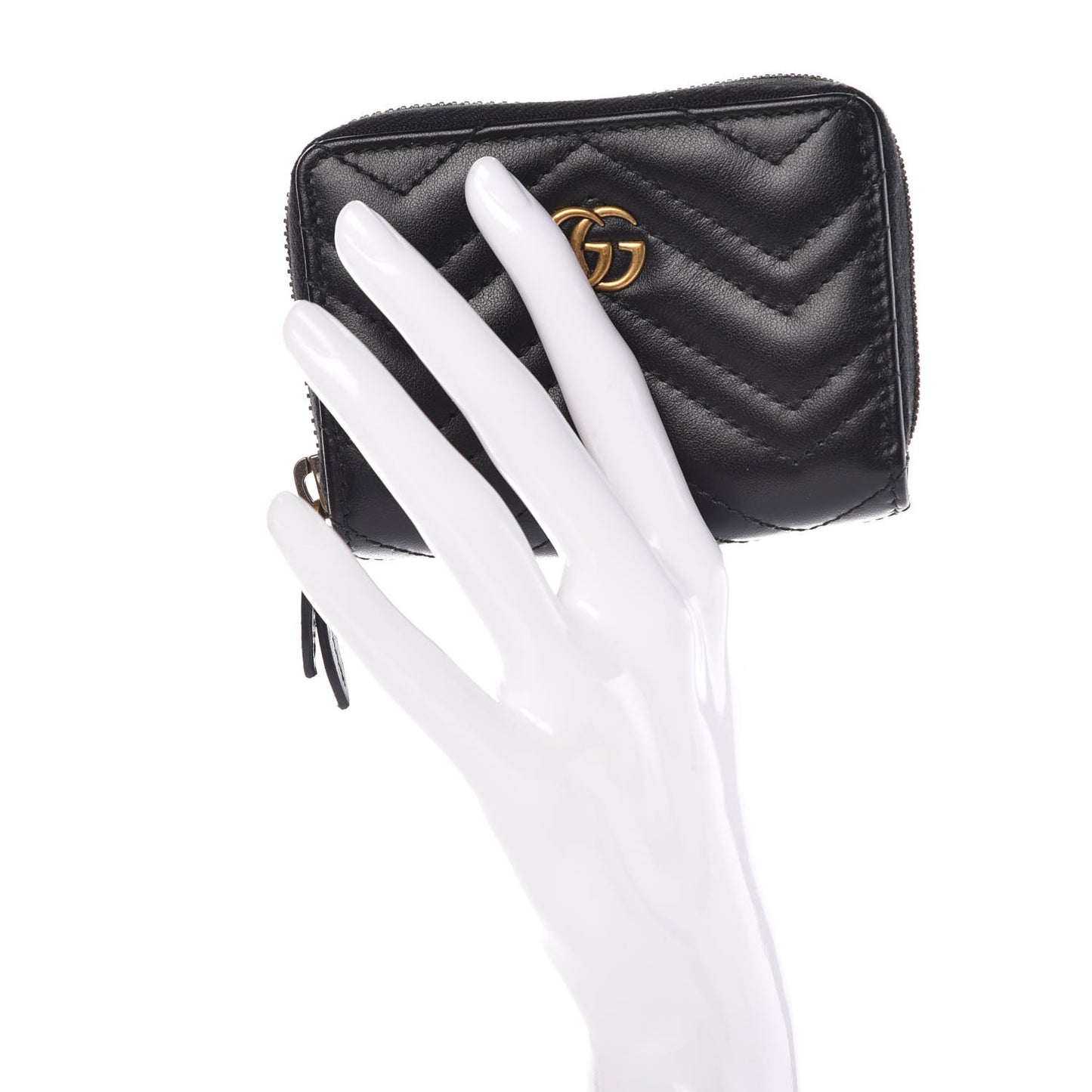 Calfskin Matelasse GG Marmont Zip Around Card Case Black