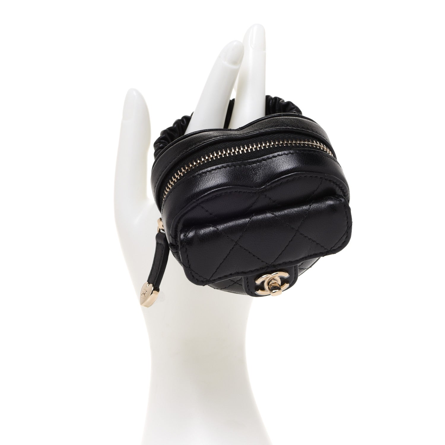 Chanel Lambskin Quilted CC In Love Heart Zipped Arm Coin Purse Black 2 of 8