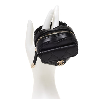 Chanel Lambskin Quilted CC In Love Heart Zipped Arm Coin Purse Black 2 of 8
