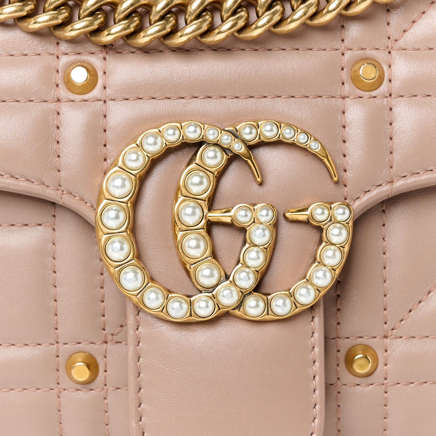 Gucci Calfskin Matelasse Studded Small Pearly GG Marmont Shoulder Bag Porcelain Rose 9 of 11