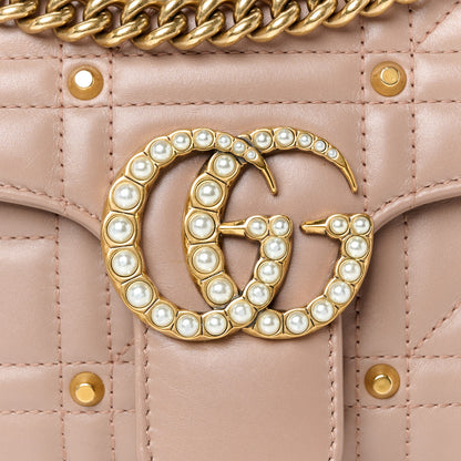 Gucci Calfskin Matelasse Studded Small Pearly GG Marmont Shoulder Bag Porcelain Rose 9 of 11