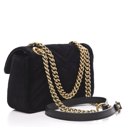 Gucci Velvet Matelasse Mini GG Marmont Shoulder Bag Black 3 of 12