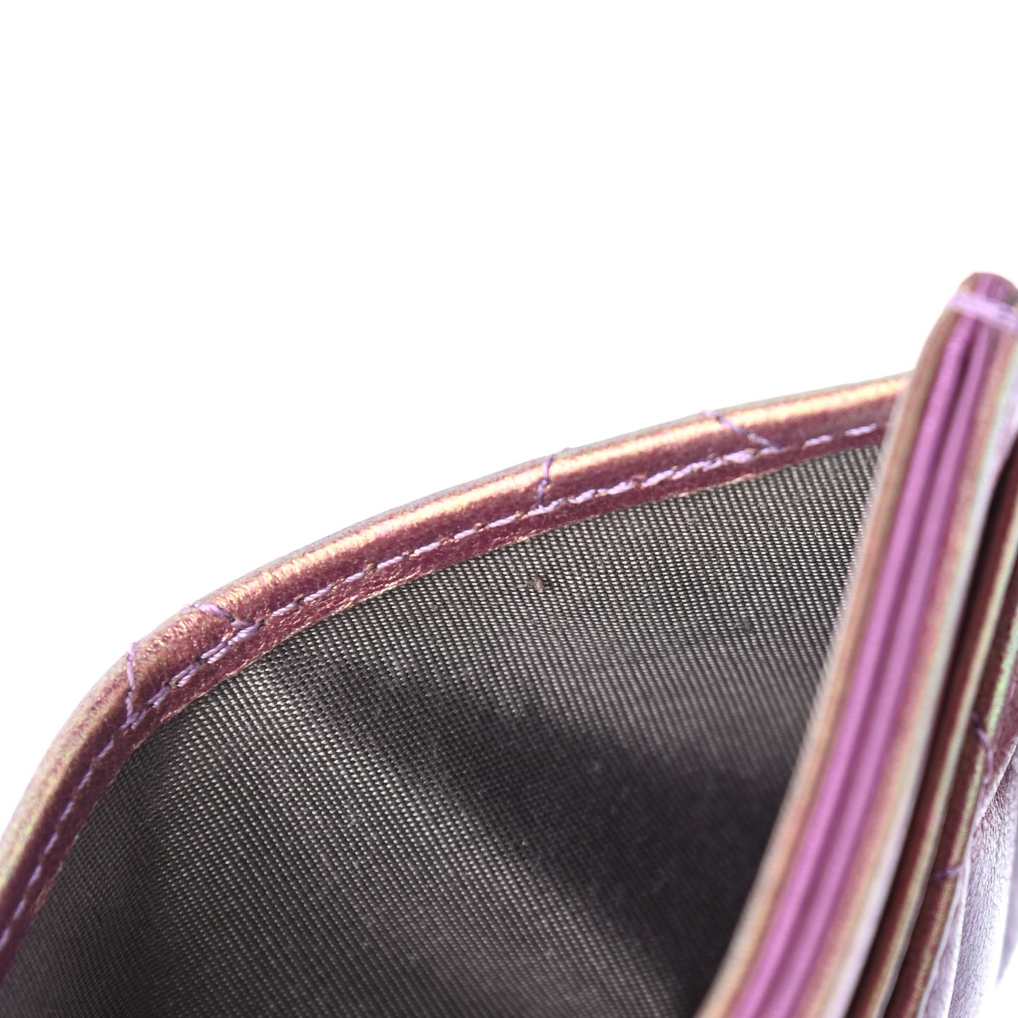 Iridescent Lambskin Quilted Card Holder Purple