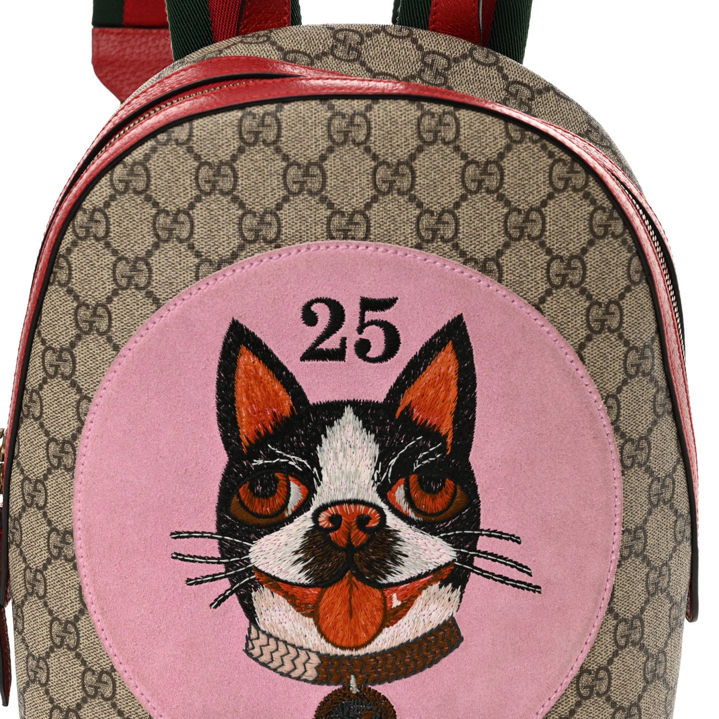 GG Supreme Monogram Web Bosco Patch Dome Backpack Beige Malva Hibiscus Red