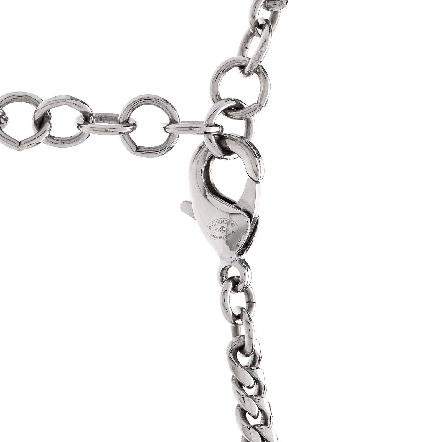 Chanel Crystal Enamel CC Pendant Necklace Silver White 5 of 6
