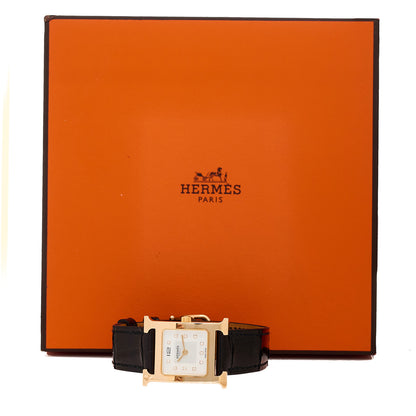 Hermes Stainless Steel Alligator Diamond Mother of Pearl 21mm Heure H Hour Quartz Watch Noir 5 of 5