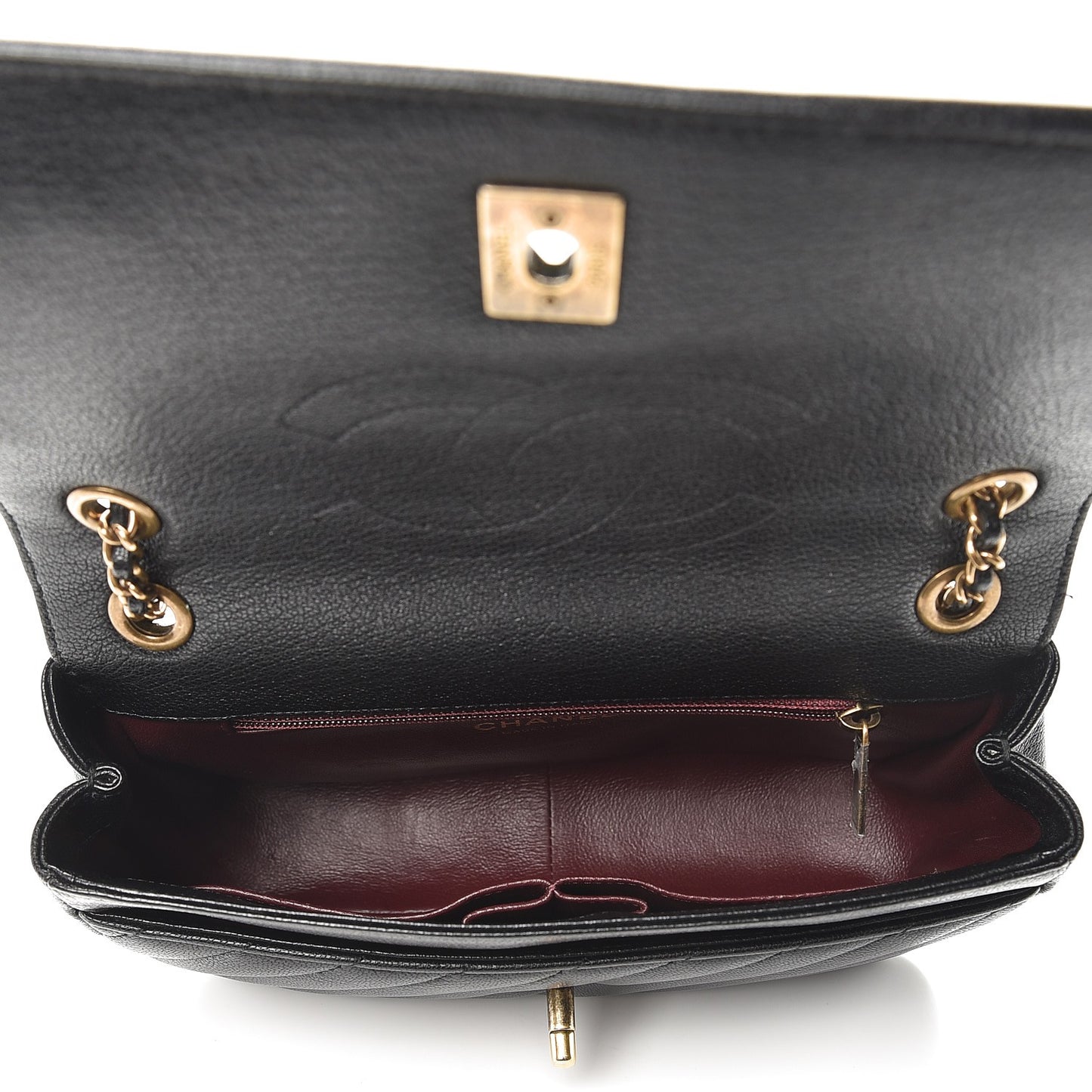 Shiny Goatskin Diagonal Quilted Small Flap Black