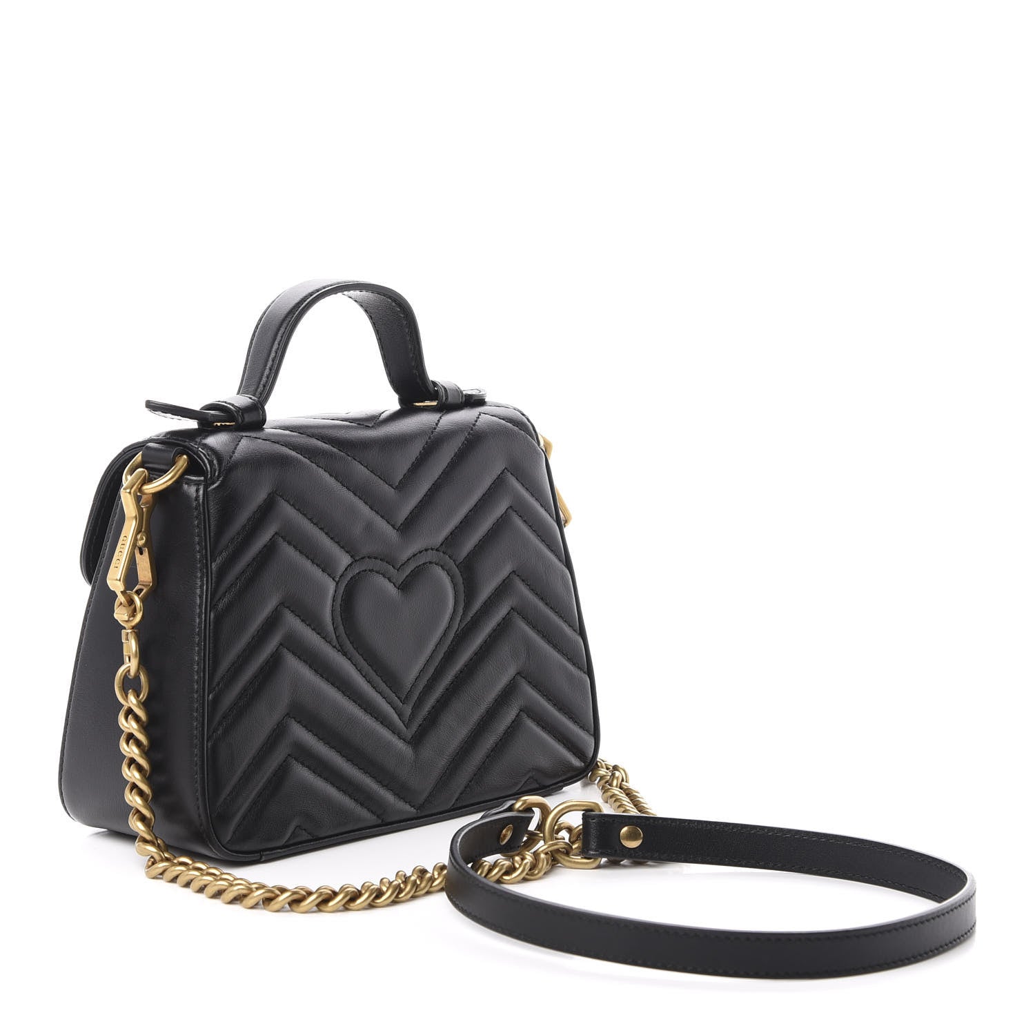 Gucci Calfskin Matelasse Mini GG Marmont Top Handle Shoulder Bag Black 3 of 13
