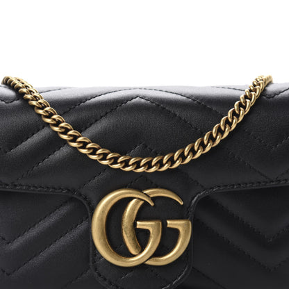 Gucci Calfskin Matelasse Super Mini GG Marmont Shoulder Bag Black 10 of 11