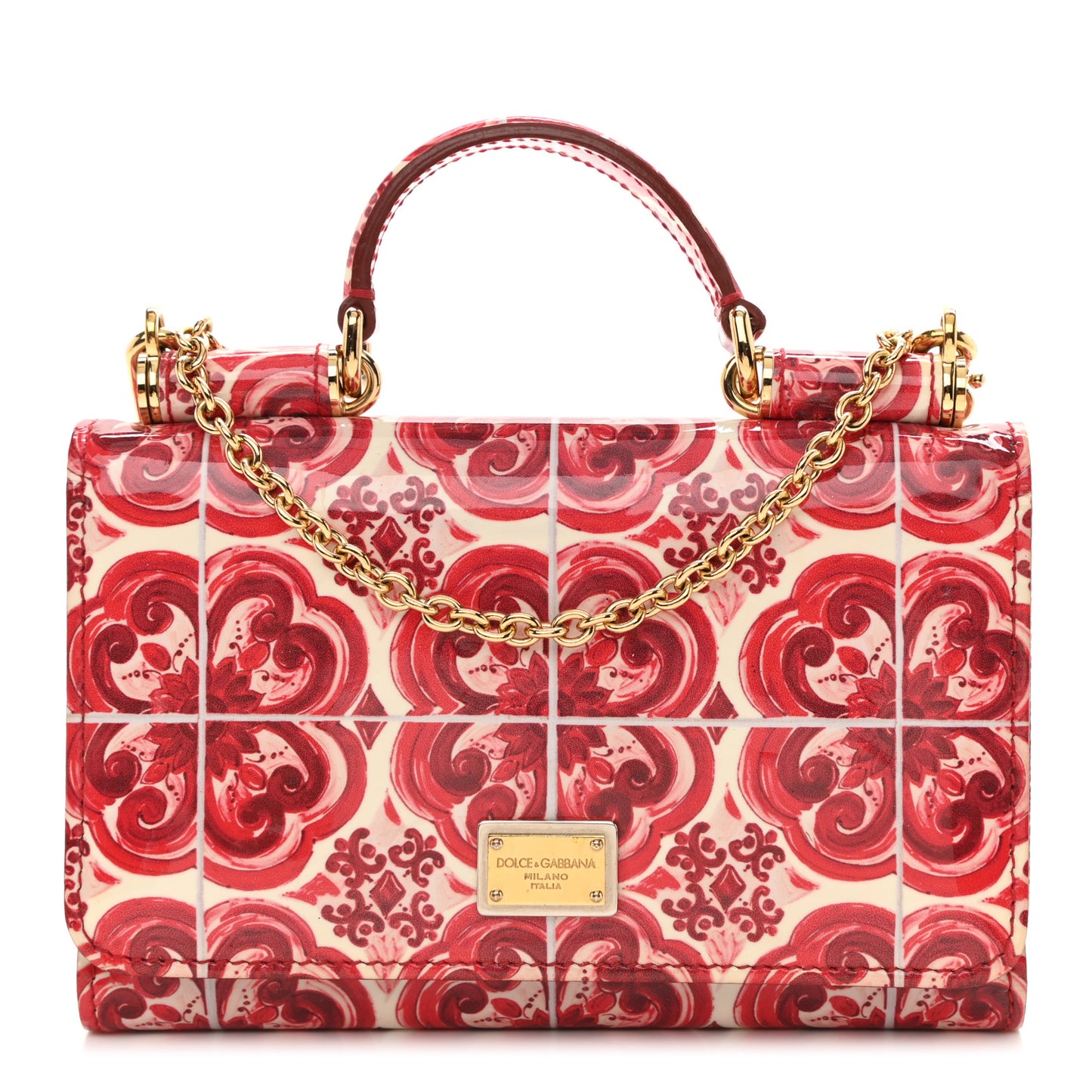 Patent Majolica Printed Mini Sicily Von Bag Red White