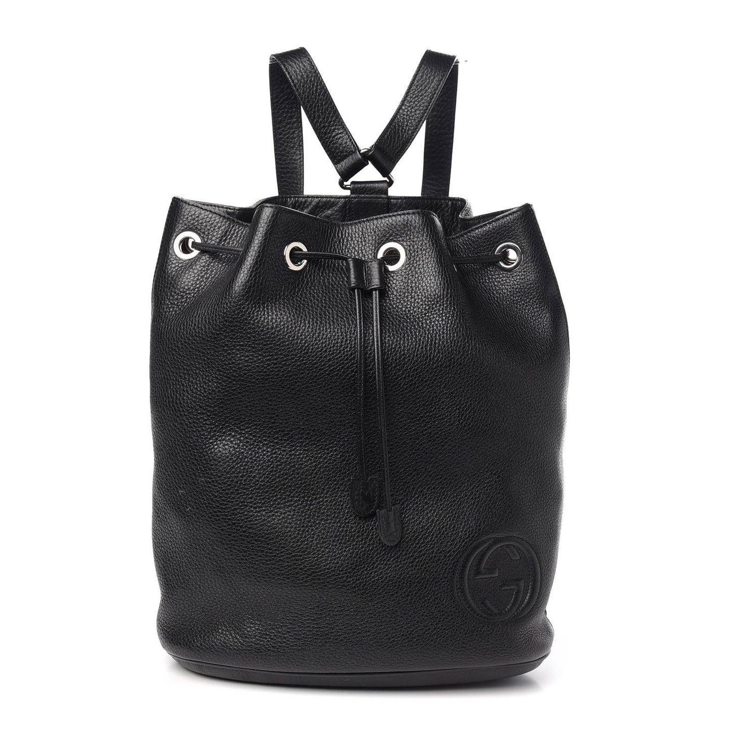 Pebbled Calfskin Small Soho Drawstring Backpack Black