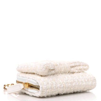 Chanel Tweed Quilted Bow Flap Card Holder On Chain White 4 of 11
