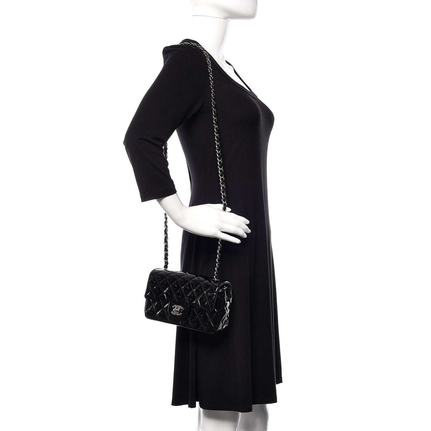 Patent Calfskin Quilted Mini Rectangular Flap Black