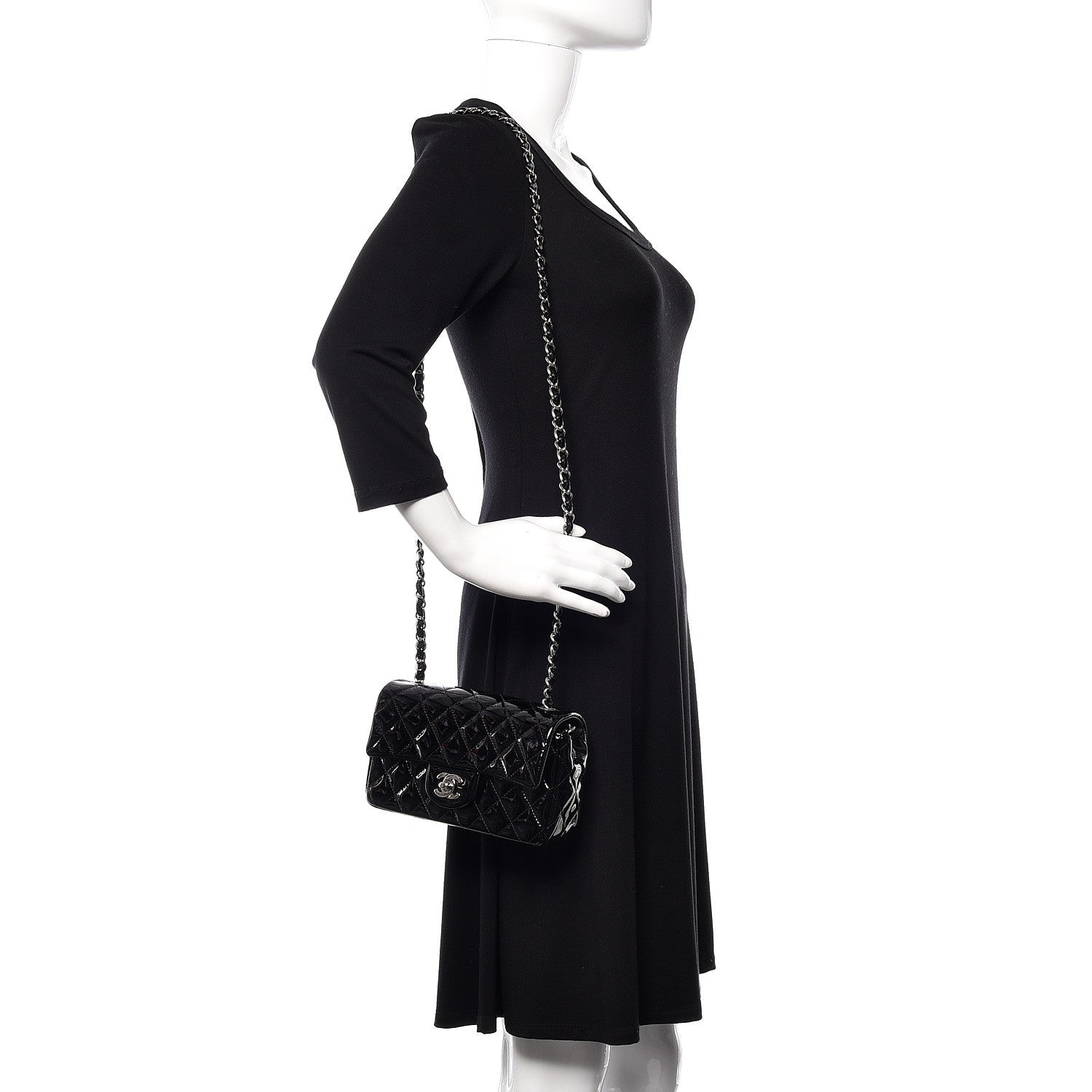 Chanel Patent Calfskin Quilted Mini Rectangular Flap Black 2 of 10