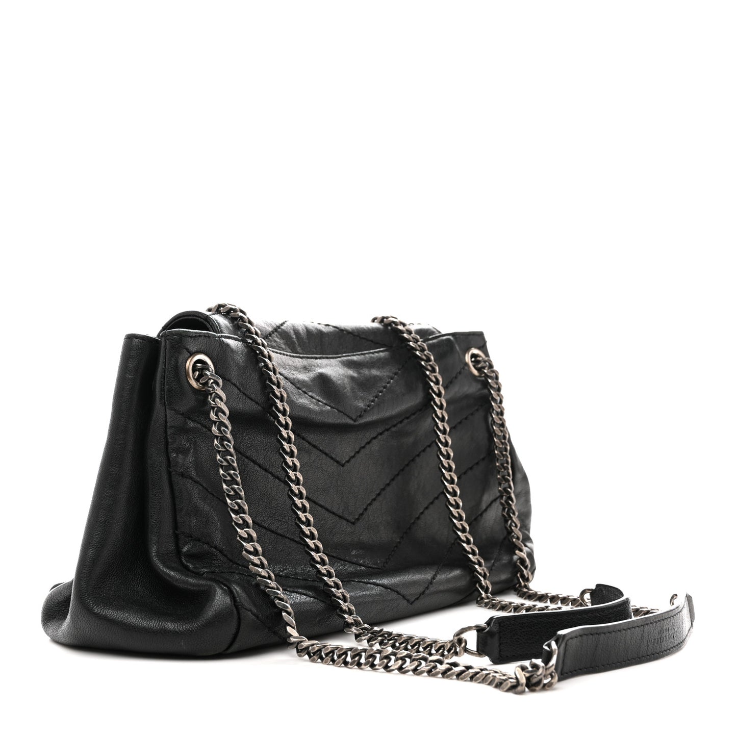 Pebbled Lambskin Chevron Monogram Small Nolita Black