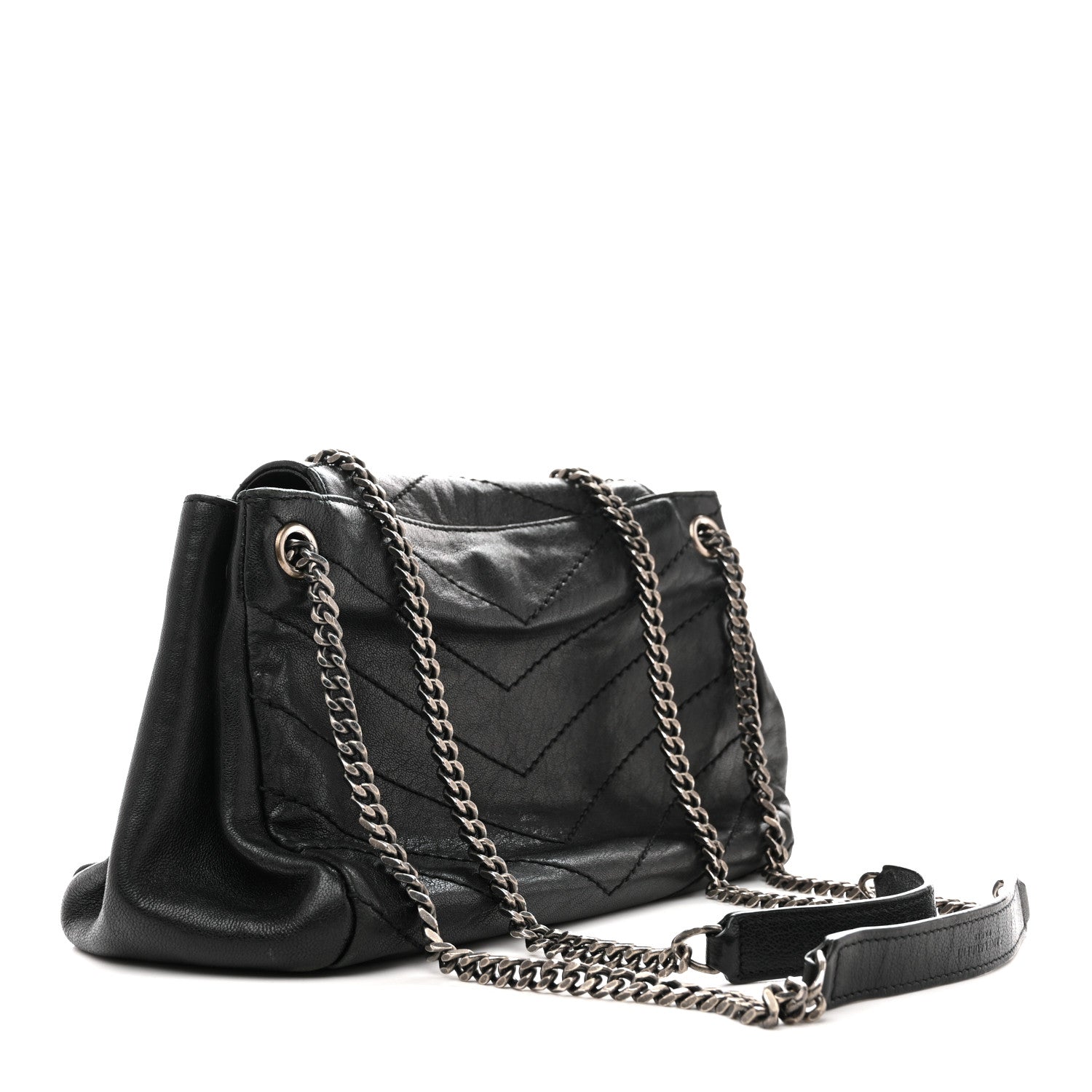 Saint Laurent Pebbled Lambskin Chevron Monogram Small Nolita Black 3 of 15