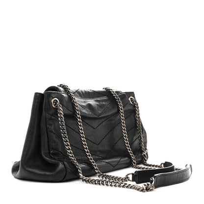 Saint Laurent Pebbled Lambskin Chevron Monogram Small Nolita Black 3 of 15