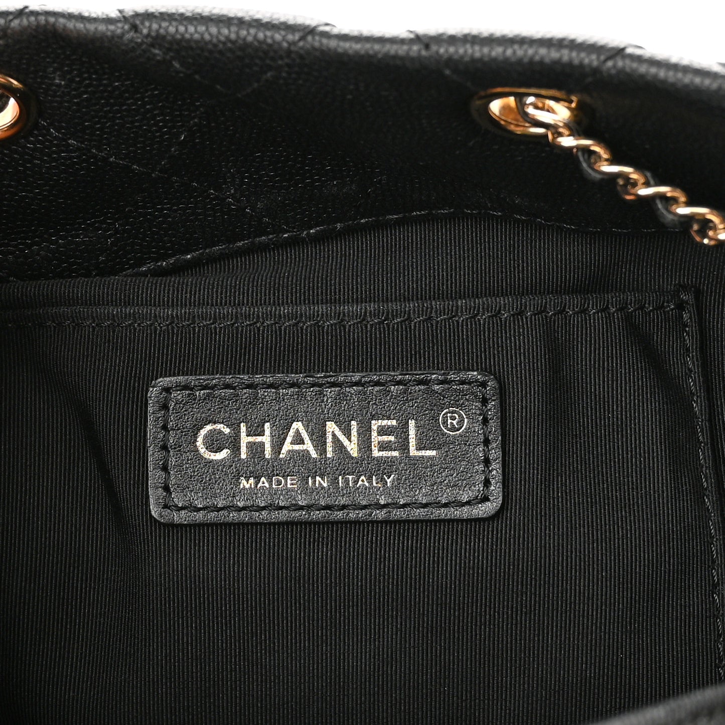 Caviar Quilted Rolled Up Bucket Drawstring Bag Black
