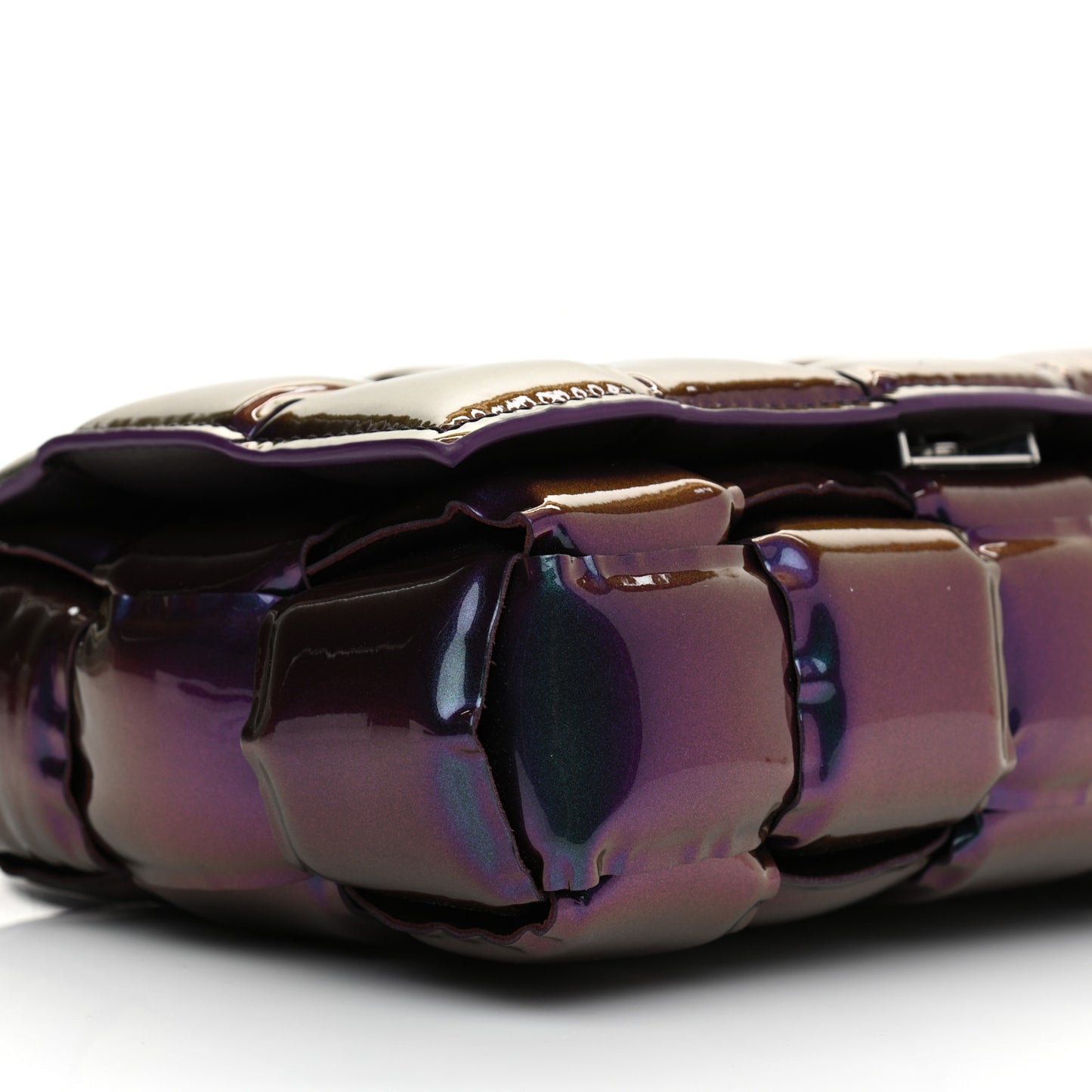 Glossy Nail Polish Nappa Maxi Intreccio Padded Cassette Crossbody Bag Holographic