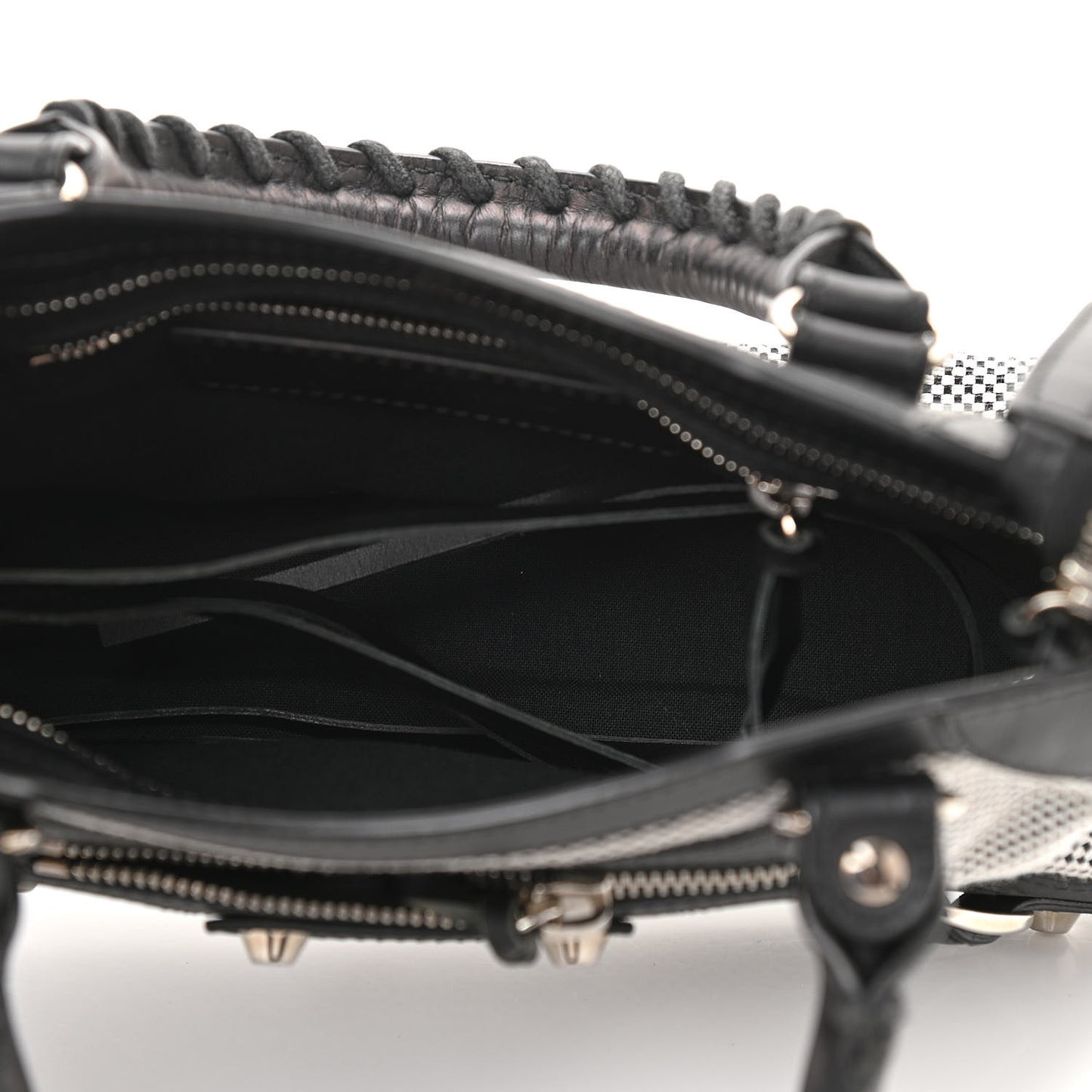 Calfskin Twill Classic Silver Hardware Mini City Black White