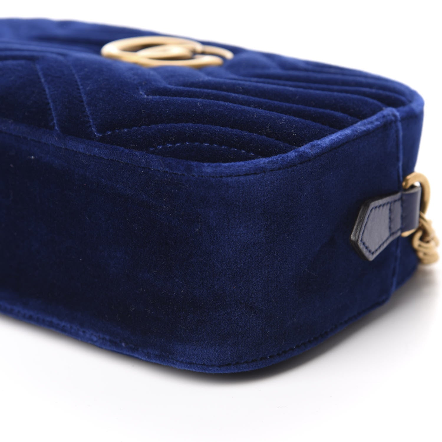 Gucci Velvet Matelasse Small GG Marmont Chain Shoulder Bag Cobalt 7 of 10