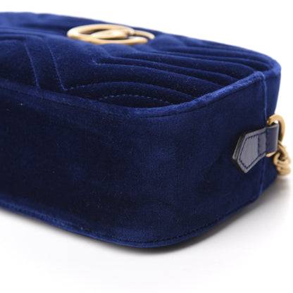 Gucci Velvet Matelasse Small GG Marmont Chain Shoulder Bag Cobalt 7 of 10