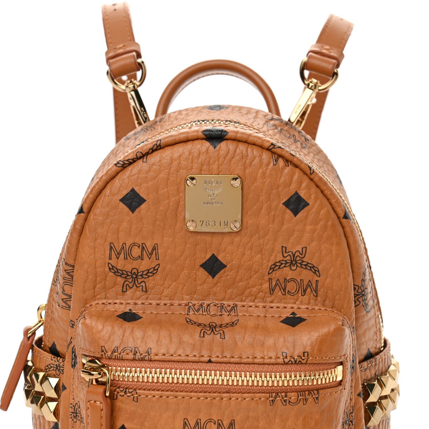 MCM Visetos Side Stud X-Mini Stark Bebe Boo Backpack Cognac 9 of 12