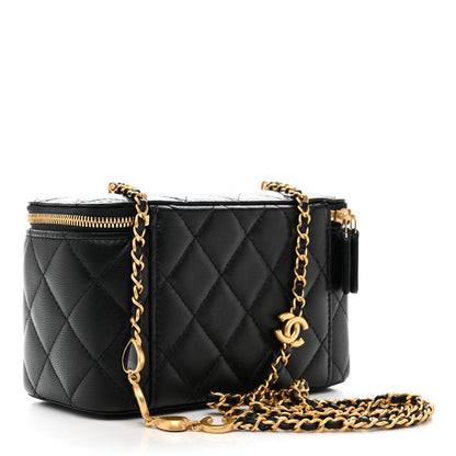 Chanel Lambskin Enamel Quilted Small Coco Hearts Vanity Case With Chain Black 3 of 11