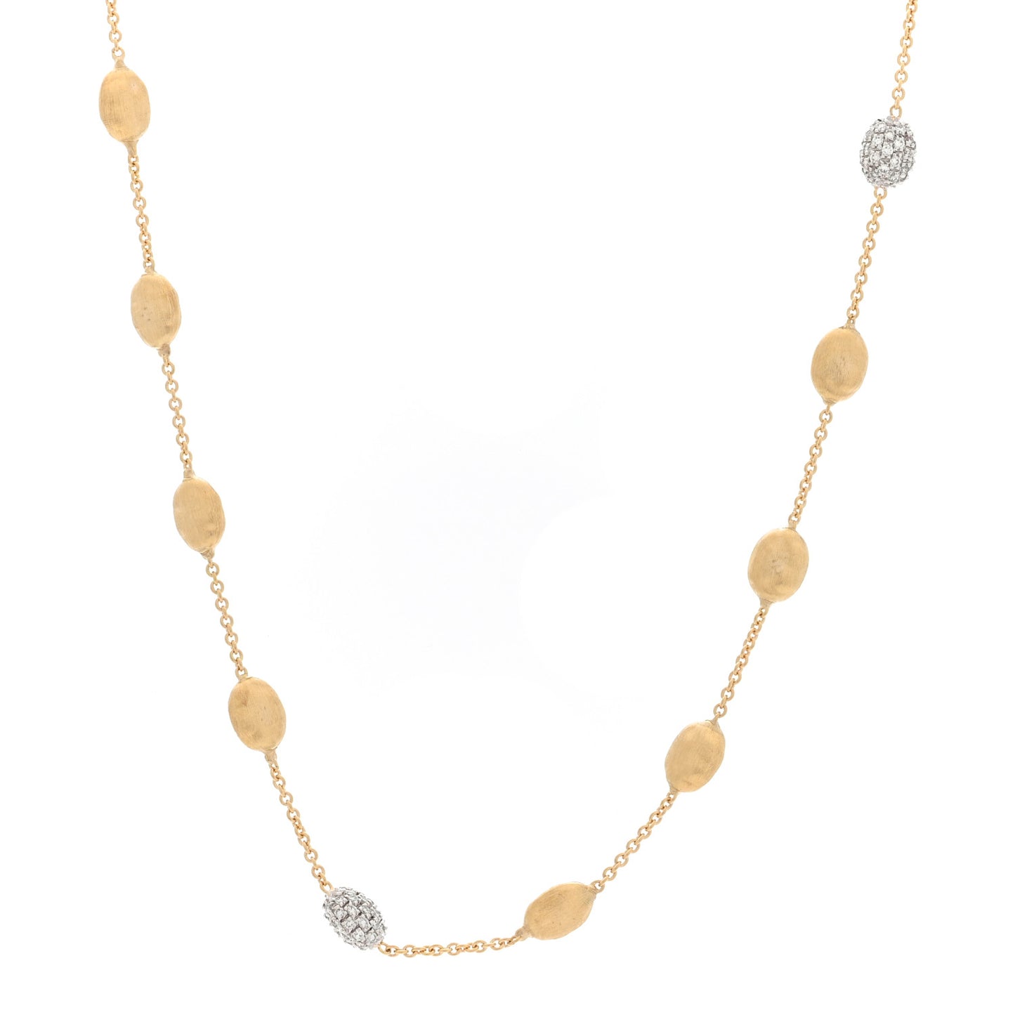 18K Yellow White Gold Diamond Siviglia Small Bead Short Necklace