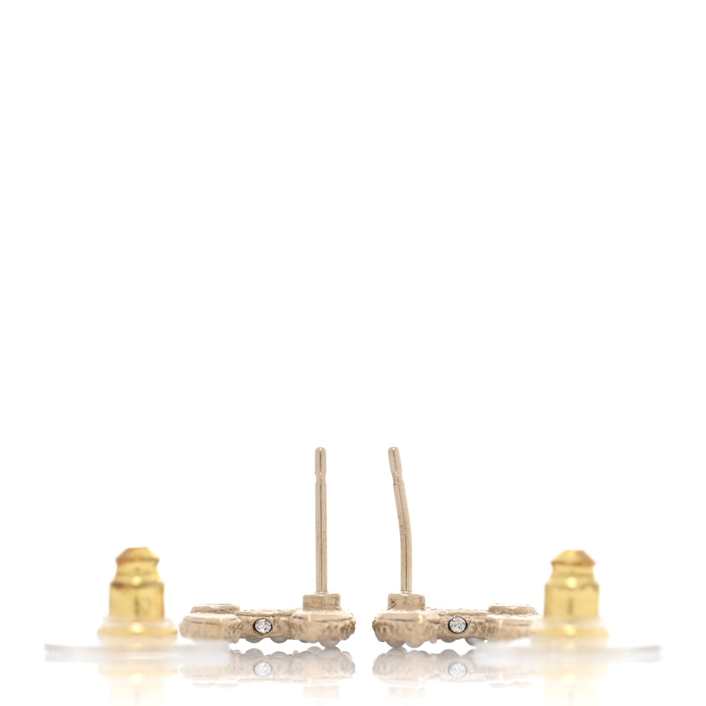 Metal Graduated Pearl Crystal CC Earrings Light Gold