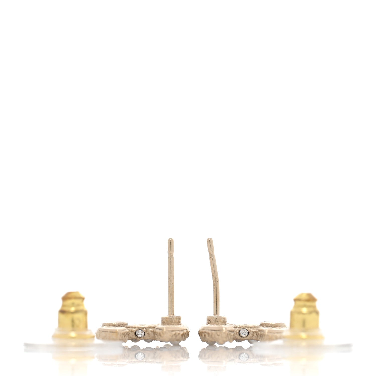 Chanel Metal Graduated Pearl Crystal CC Earrings Light Gold 3 of 5