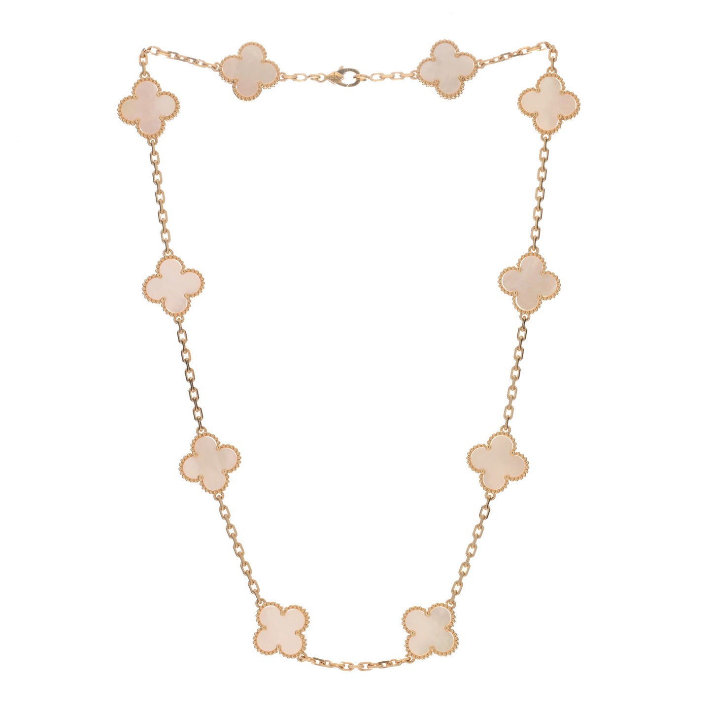 18K Yellow Gold Mother of Pearl 10 Motifs Vintage Alhambra Necklace