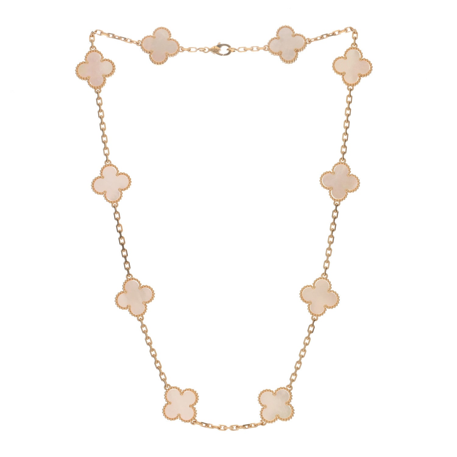 Van Cleef & Arpels 18K Yellow Gold Mother of Pearl 10 Motifs Vintage Alhambra Necklace 2 of 3