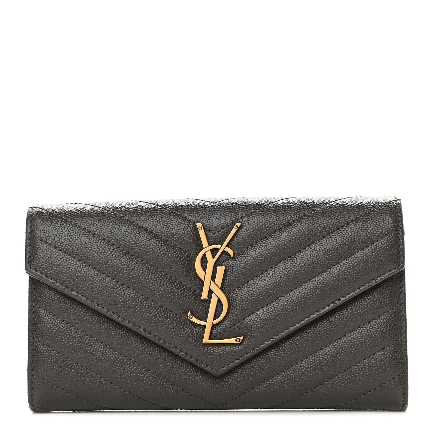 Grain De Poudre Matelasse Chevron Monogram Flap Wallet Fog