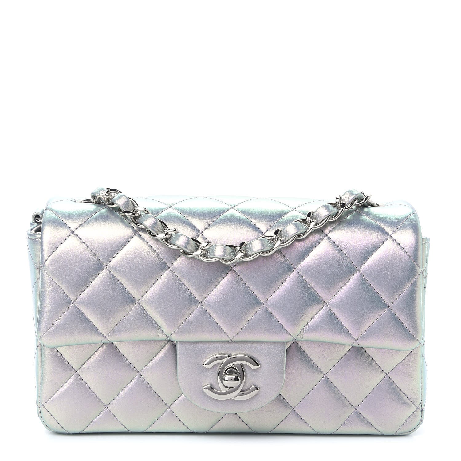 Chanel Iridescent Calfskin Quilted Mini Rectangular Flap Light Blue 1 of 11