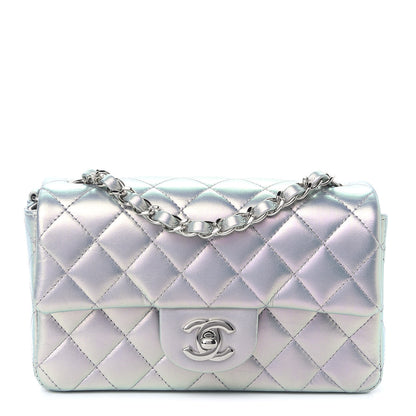 Chanel Iridescent Calfskin Quilted Mini Rectangular Flap Light Blue 1 of 11