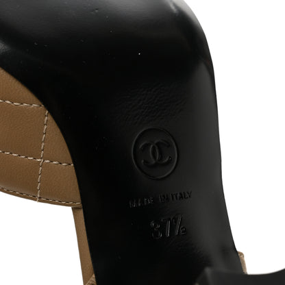 Chanel Lambskin Patent Calfskin Quilted Cap Toe CC Slingback Pumps 37.5 Beige Black 7 of 9