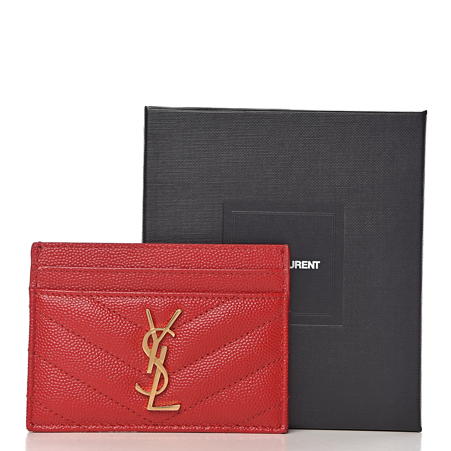 Saint Laurent Grain De Poudre Matelasse Chevron Credit Card Case New Red 9 of 9