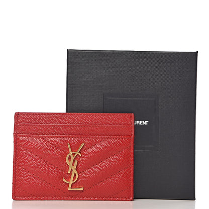 Saint Laurent Grain De Poudre Matelasse Chevron Credit Card Case New Red 9 of 9