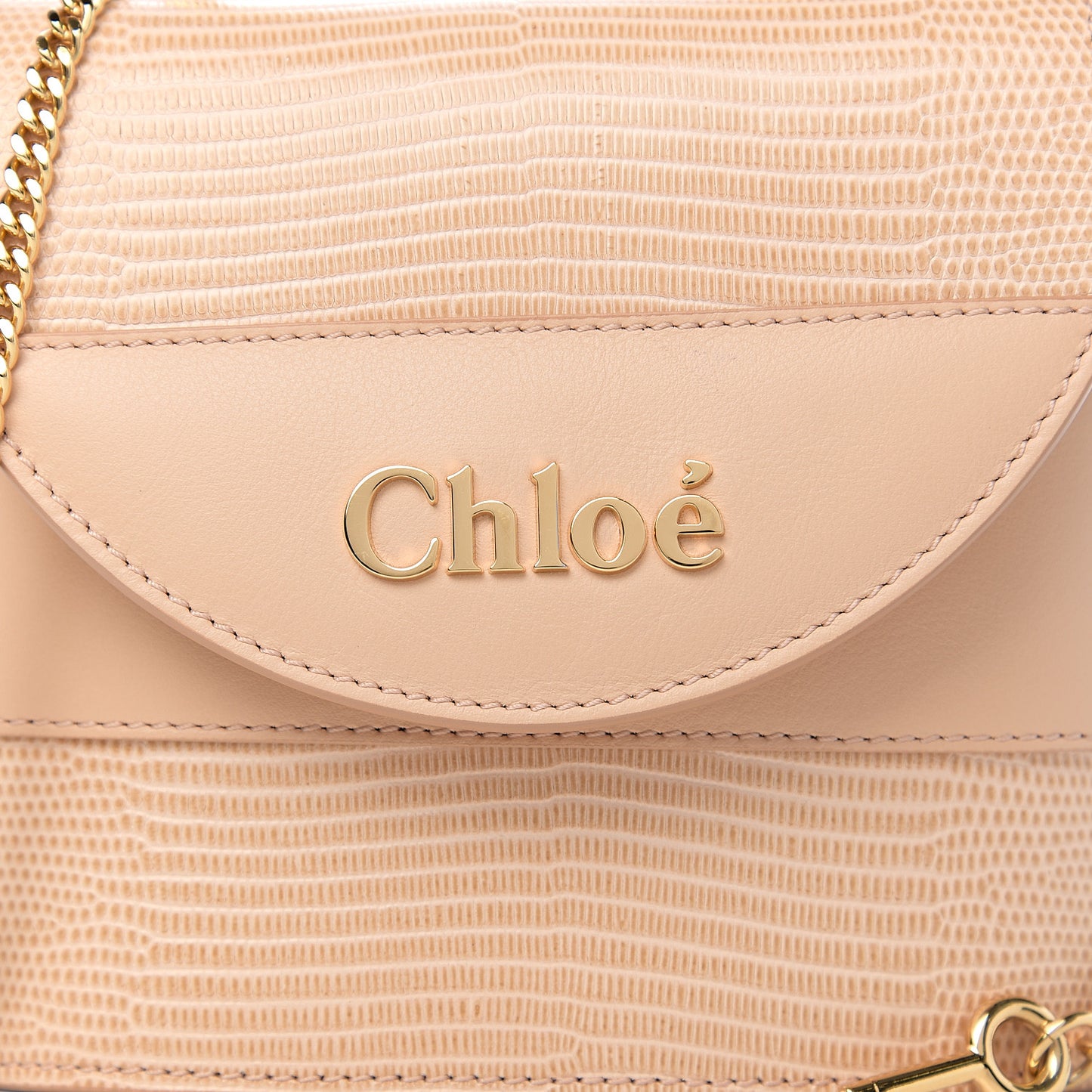 Calfskin Lizard Embossed Small Aby Lock Delicate Pink