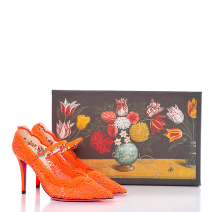 Gucci Lace Pizzo Venice Pumps 35.5 Orange Fluo 9 of 9