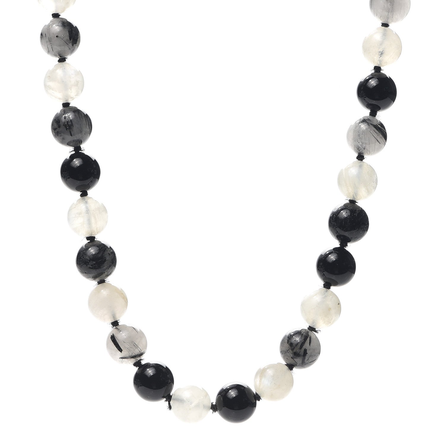Tiffany Sterling Silver Black Onyx Tourmalinated Quartz Moonstone Bead Necklace 1 of 8