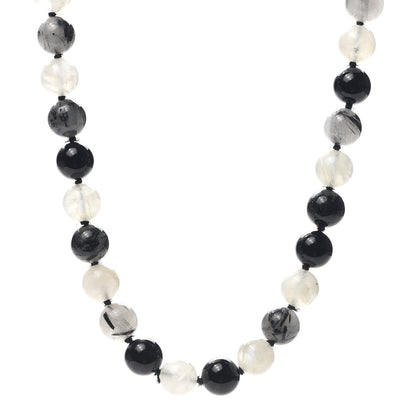 Tiffany Sterling Silver Black Onyx Tourmalinated Quartz Moonstone Bead Necklace 1 of 8