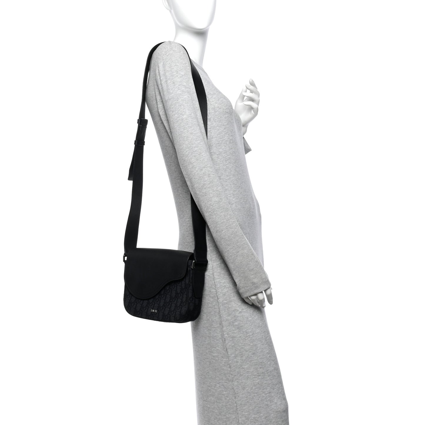 Grained Calfskin Oblique Mini Saddle Messenger Black