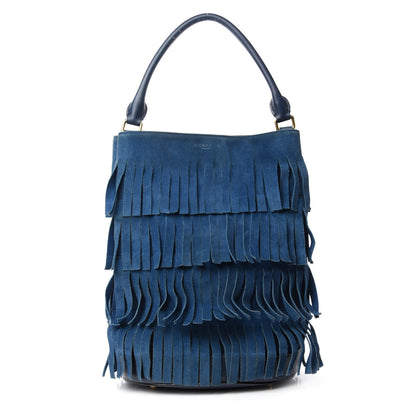Burberry Prorsum Suede Fringe Bucket Bag Blue 1 of 11