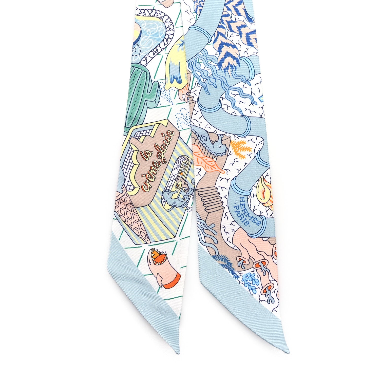 Hermes Silk Splash Park Twilly Vert De Gris Jaune Bleu 2 of 4